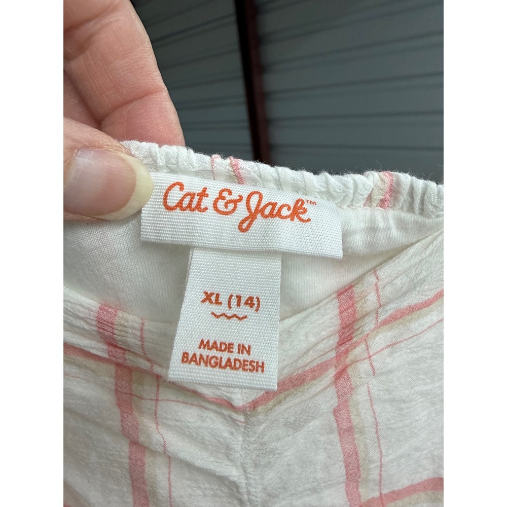 Cat & Jack Girls XL 14 Cold Shoulder Maxi Dress Pink White Plaid Tiered Smocked - Picture 3 of 4
